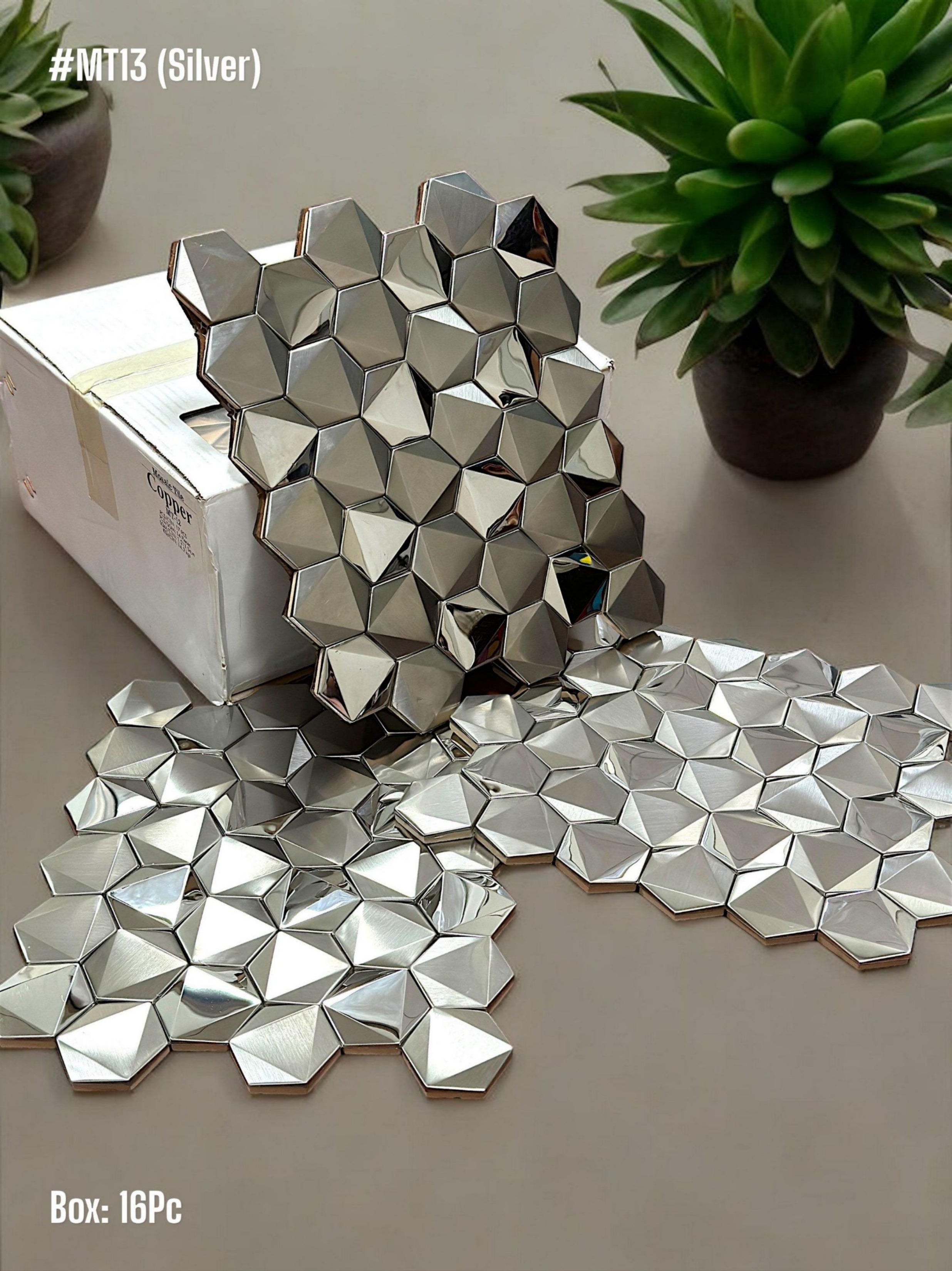 Hexagon Silver SS Metal Mosaic Tile (Box of 11pc) - SWASTIK CREATIONS The Trend Point