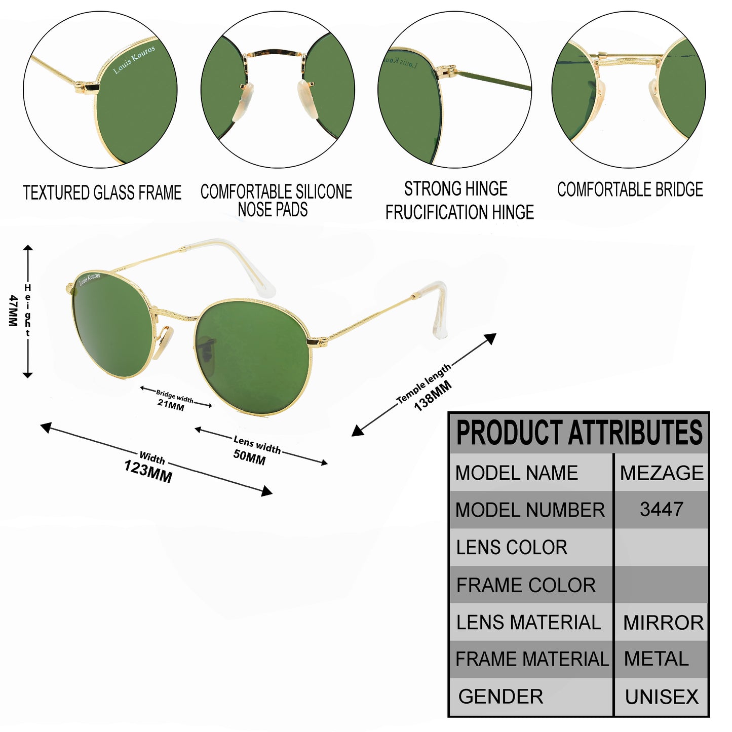 Green Mezage Round Premium Sunglasses (SUN-LK-3447-GRN1GLD-M) SWASTIK CREATIONS The Trend Point