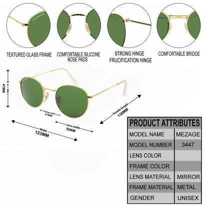 Green Mezage Round Sunglasses (SUN-LK-3447-GRN1GLD-M)