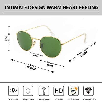 Green Mezage Round Premium Sunglasses (SUN-LK-3447-GRN1GLD-M)