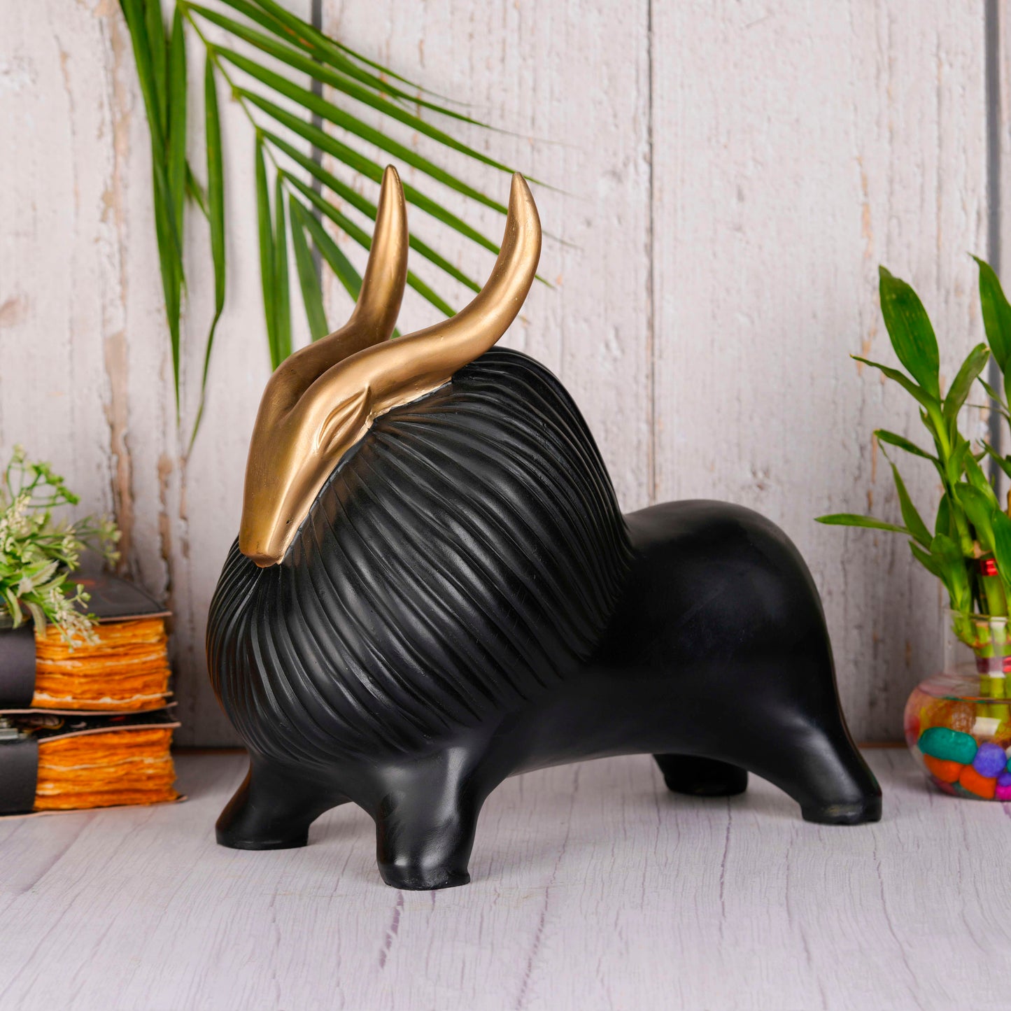 Swastik Creations Black Yak Figurine with Golden Horns | Elegant Resin Animal Showpiece for Home & Office Decor SWASTIK CREATIONS The Trend Point