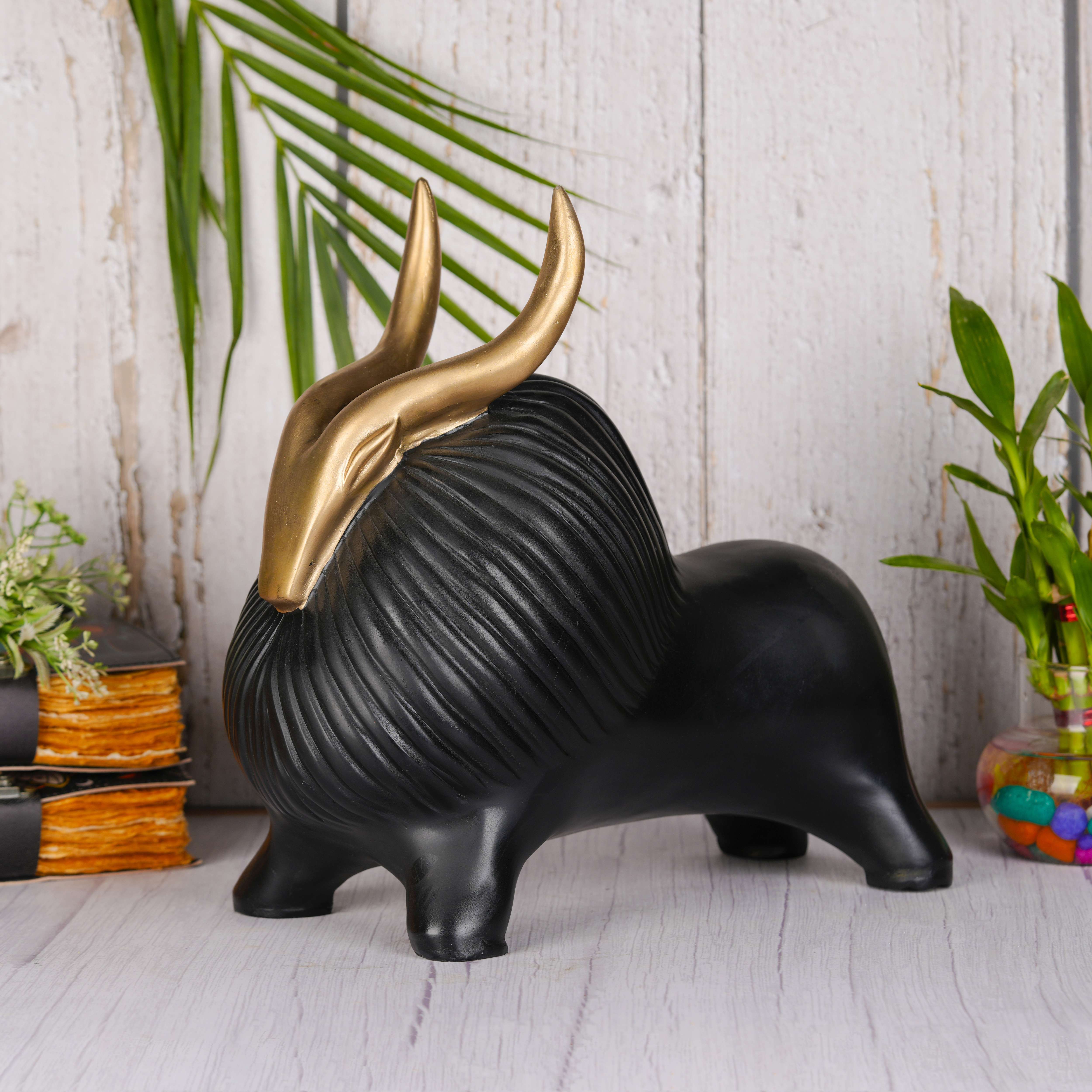 Swastik Creations Black Yak Figurine with Golden Horns | Elegant Resin Animal Showpiece for Home & Office Decor