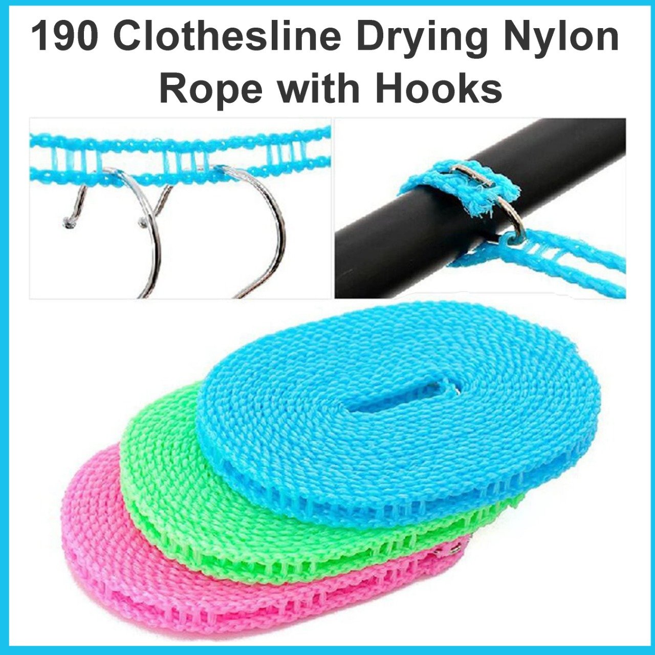 Clothesline Drying Nylon Rope with Hooks SWASTIK CREATIONS The Trend Point