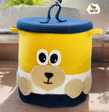 Laundary storage jute cotton woven basket with cap - SWASTIK CREATIONS The Trend Point