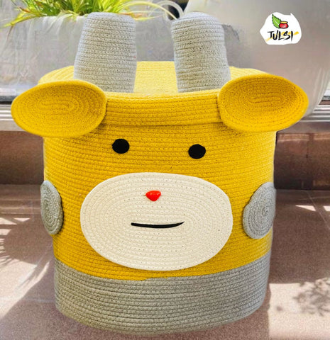 Laundary storage jute cotton woven basket with cap
