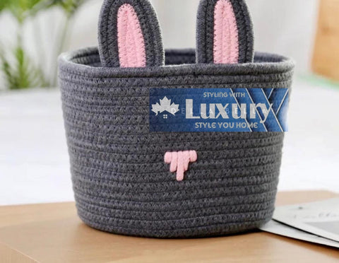 Cute rabbit jute rope cotton storage organiser basket