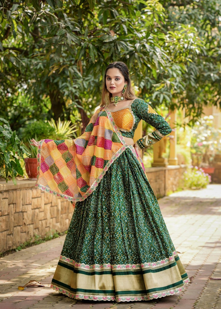 Gaji Soft Silk Lehanga - KESH406 593 GREEN SWASTIK CREATIONS The Trend Point