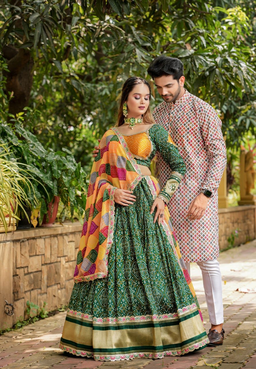 Gaji Soft Silk Lehanga - KESH406 593 GREEN SWASTIK CREATIONS The Trend Point