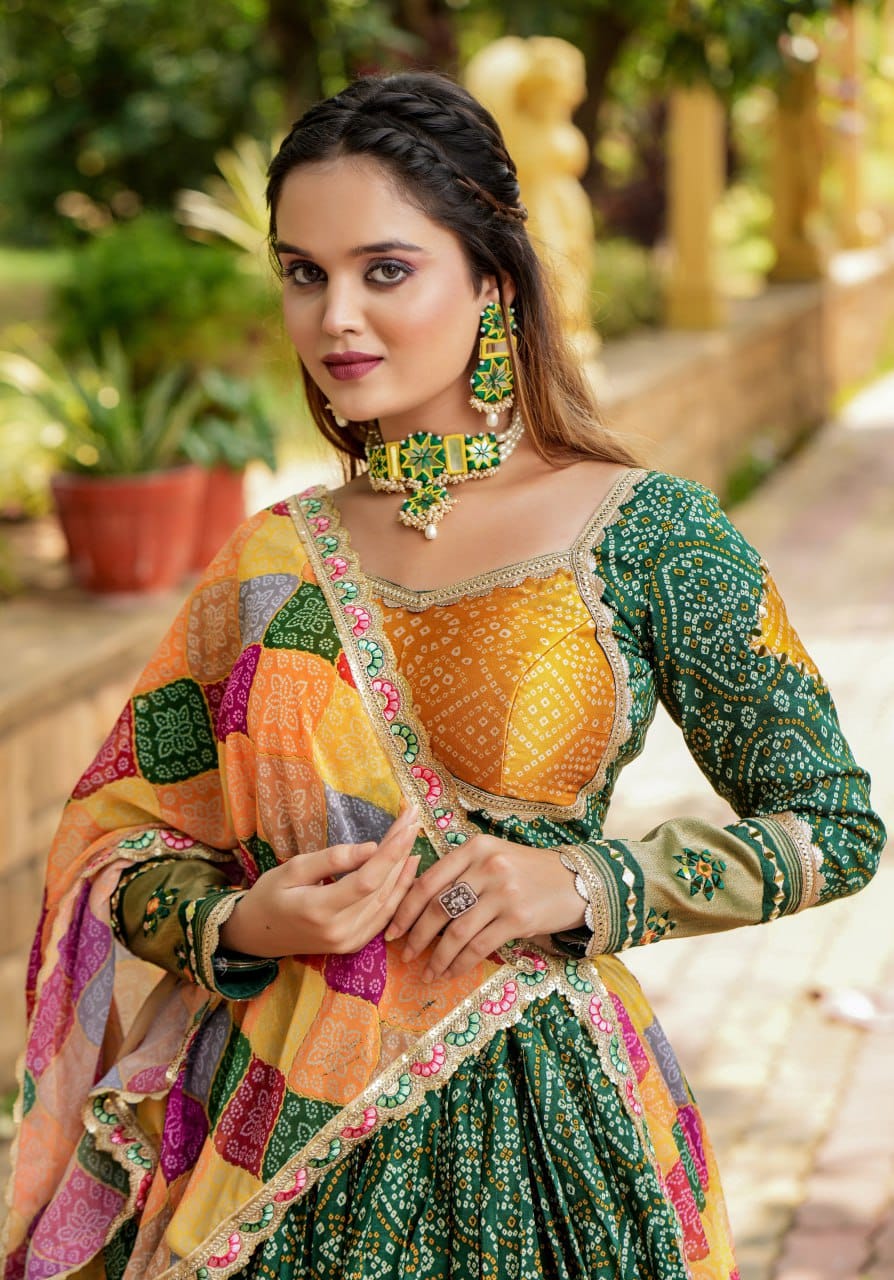 Gaji Soft Silk Lehanga - KESH406 593 GREEN SWASTIK CREATIONS The Trend Point