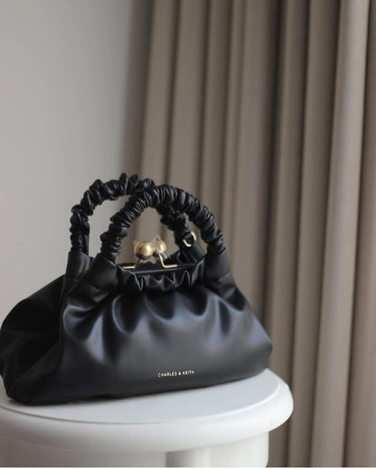 Charles and Keith Model - Eve Ruched - Handle Trapeze Premium Quality Bag