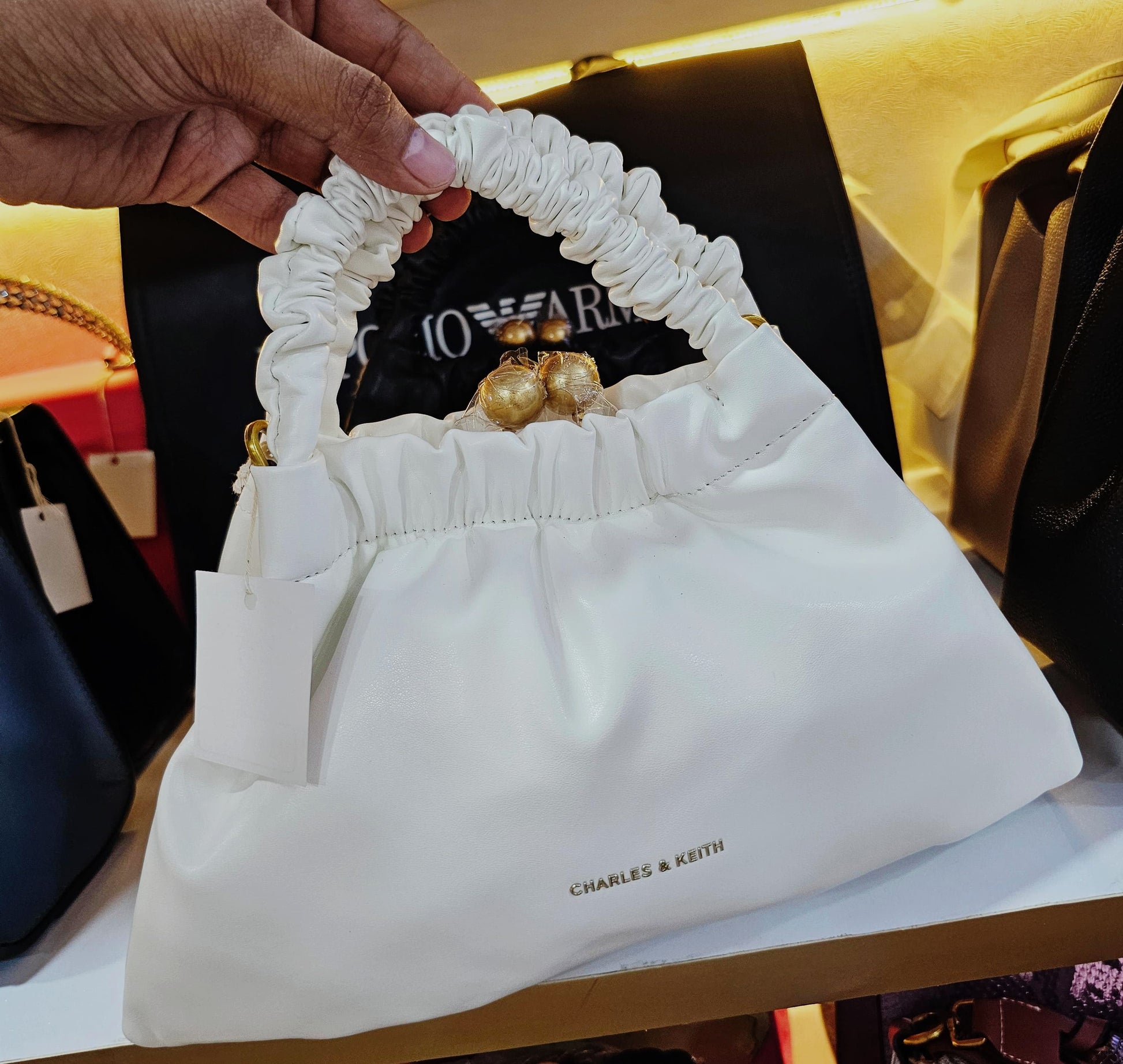Charles and Keith Model - Eve Ruched - Handle Trapeze Premium Quality Bag