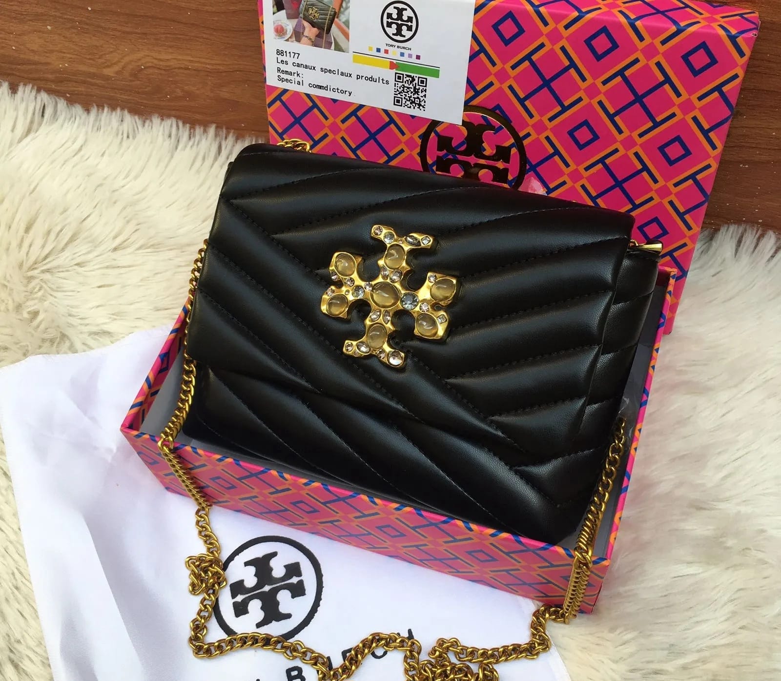 Tory Burch Kira Chevron Embellished Premium Quality Stone Bag