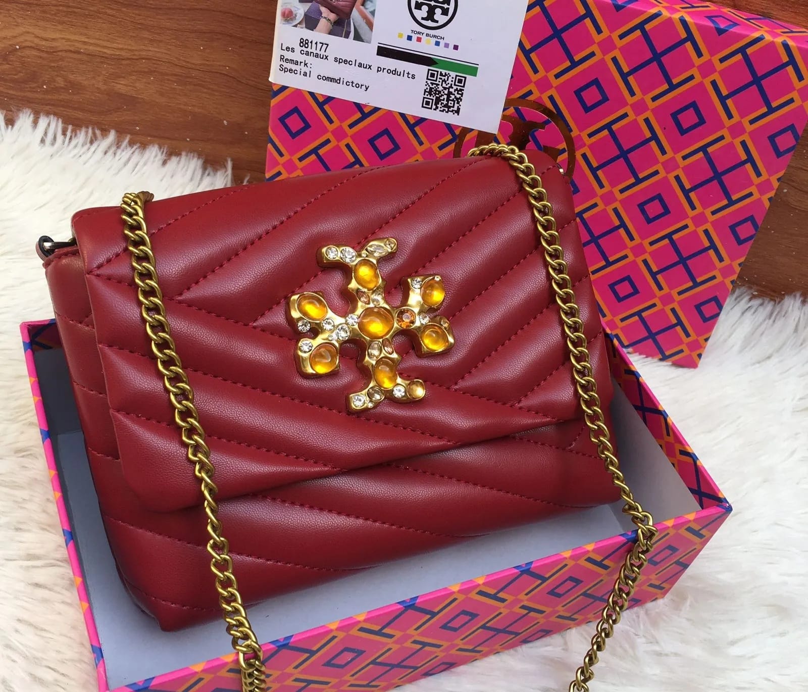 Tory Burch Kira Chevron Embellished Premium Quality Stone Bag