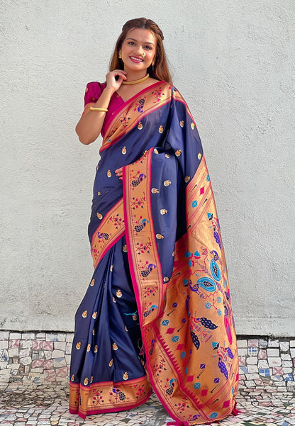 Chandrakor Paithani Soft Silk Saree (RIN116 RAJHANS)