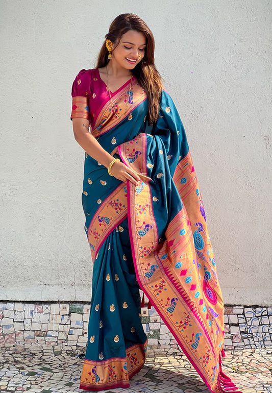 Chandrakor Paithani Soft Silk Saree (RIN116 RAJHANS)