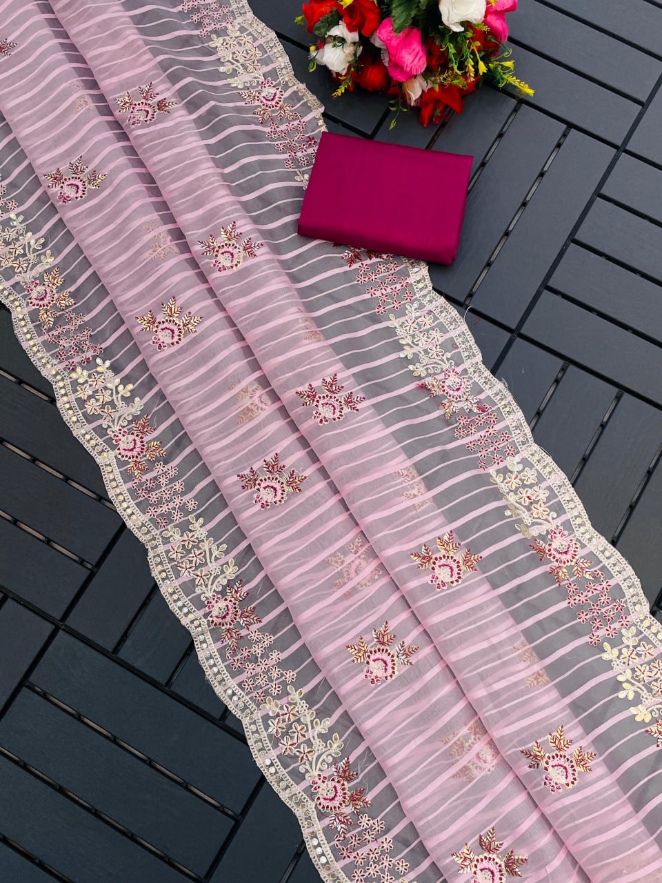 Pure Self Weaving Organza Gota Patti Saree (RIN164 RRS67) SWASTIK CREATIONS The Trend Point