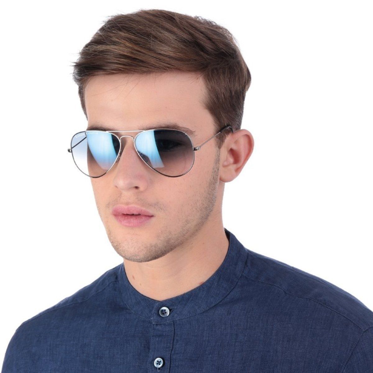 Blue Armstoner Aviator Sunglasses (SUN-LK-3026-BLU2SIL-M) - SWASTIK CREATIONS The Trend Point SWASTIK CREATIONS The Trend Point