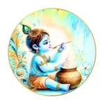 CH-RKR2 Divine Mischief: Baal Gopal (Krishna) and the Makhan Feast Wall Painting with Frame Sparkle Glossy Round Golden Framed Large Painting Office, Living Room, Bedroom, Home Decoration SWASTIK CREATIONS The Trend Point