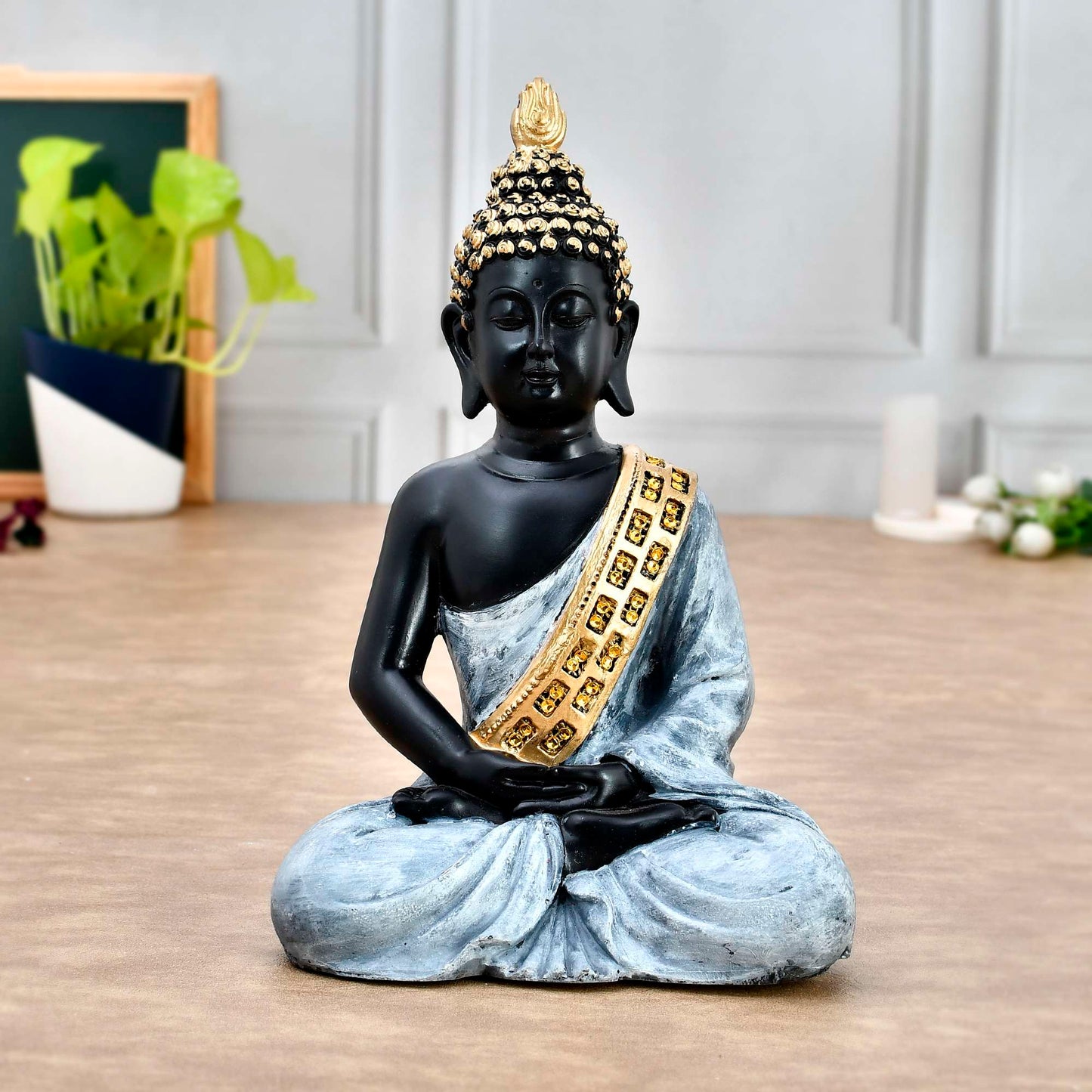 Swastik Trend Point Beautiful Sitting Buddha Idol Statue for Home & Garden Living Room | Healing Spirit Blessing Buddha Statue 04 SWASTIK CREATIONS The Trend Point