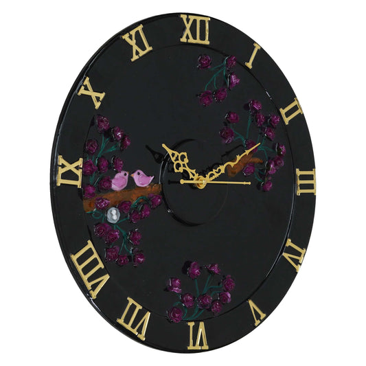 Swastik Trend Point Exquisite Wooden Handmade Wall Clock black With Dark pink and golden Printed Acrylic Wall Clock for Home & Office Decorative Big Size Clock (18 Inch)