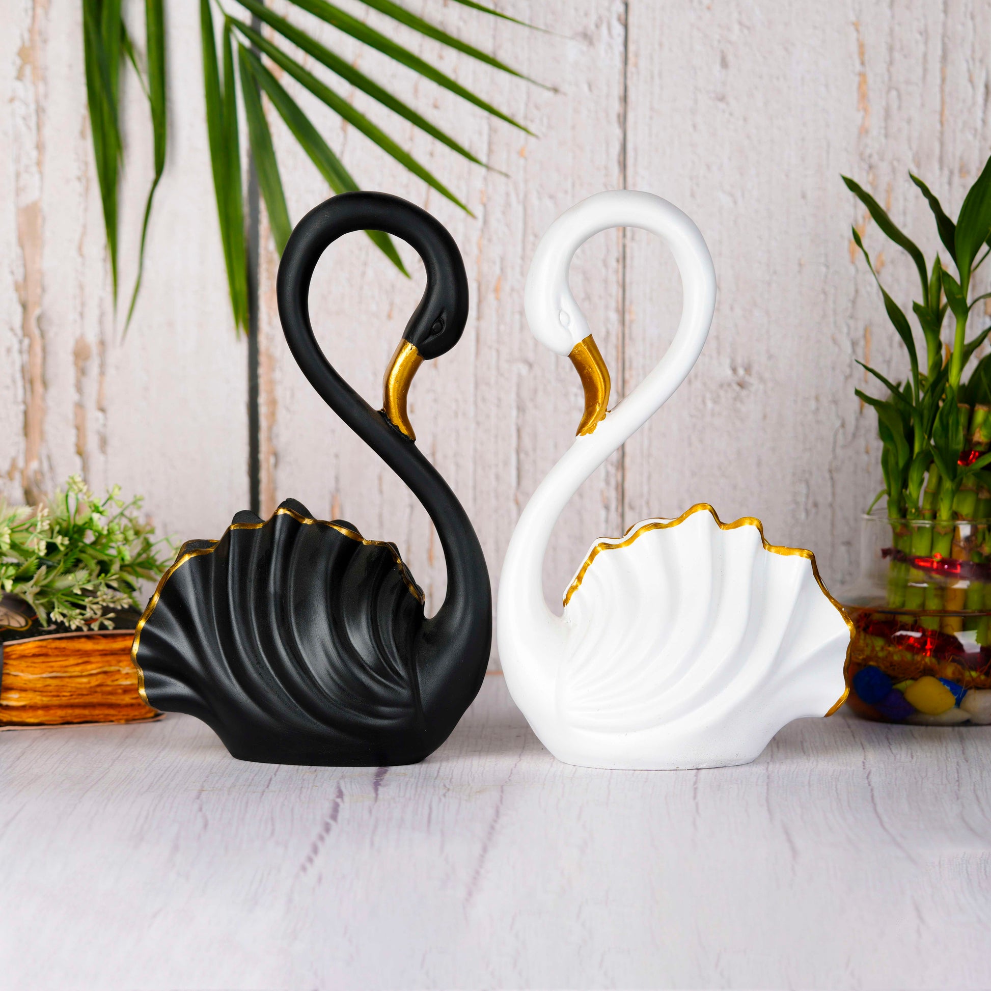 Swastik Creations Polyresin Swan Pair Figurine - Ideal for Indoor/Outdoor Decor a Item,Home Decor,Table Decor,Decoration Ornament