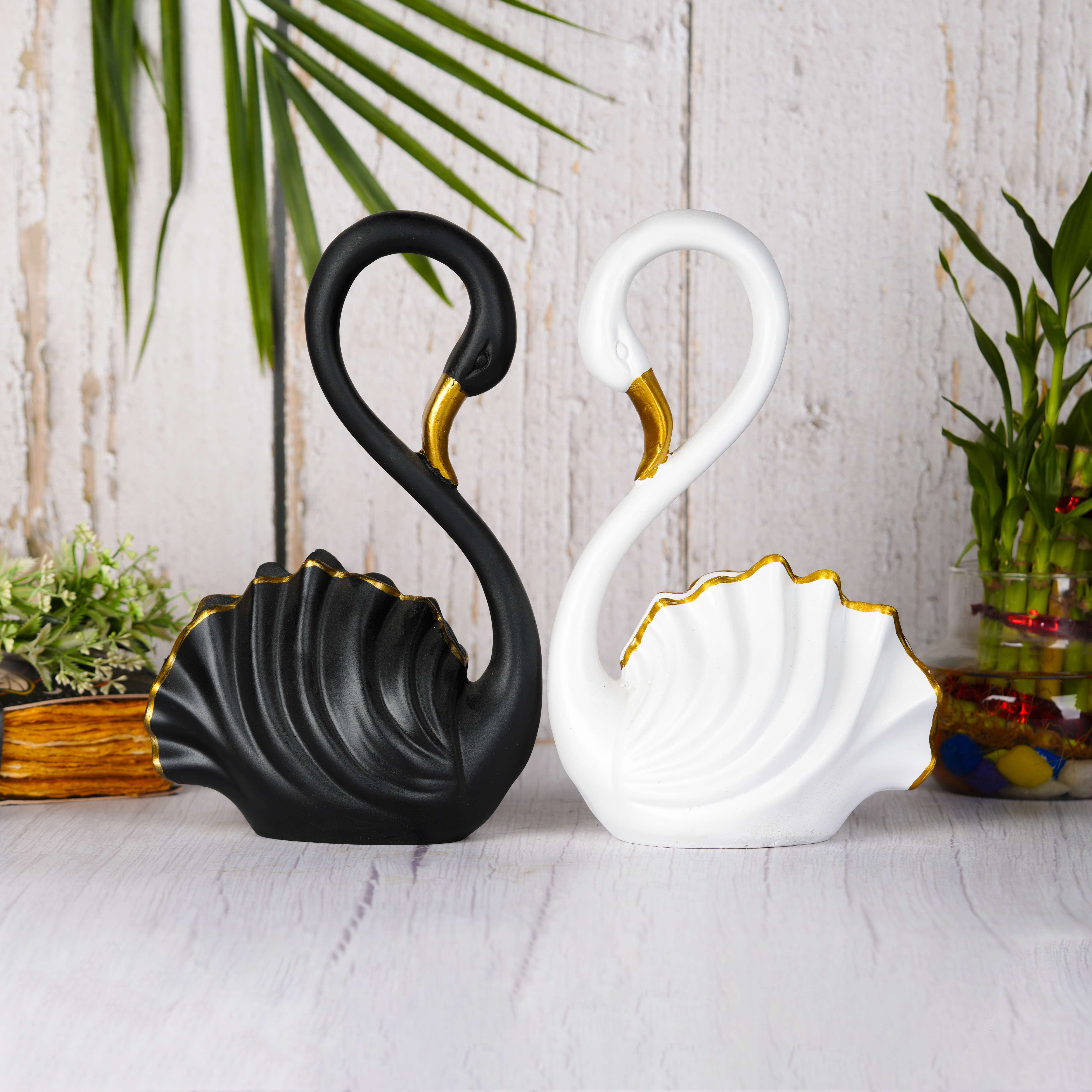 Swastik Creations Polyresin Swan Pair Figurine - Ideal for Indoor/Outdoor Decor a Item,Home Decor,Table Decor,Decoration Ornament