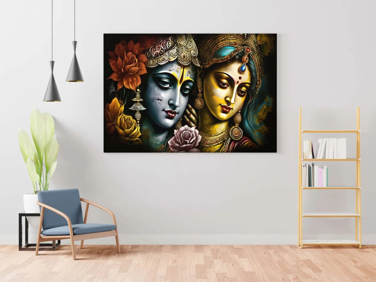 CH-RK-LDP4 Radha Krishna Canvas Paintings For Wall Decoration For Living Room Bedroom Home Office & Hotels SWASTIK CREATIONS The Trend Point