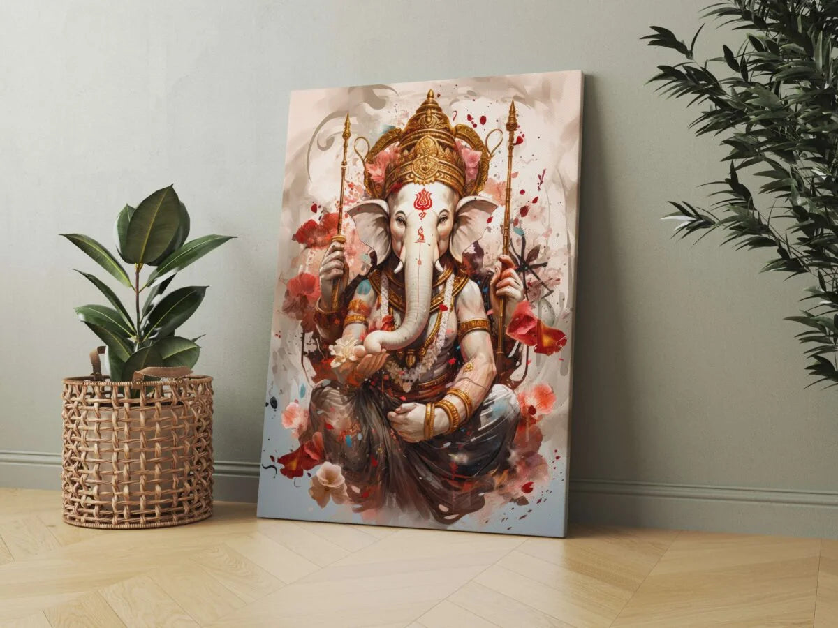 CH-GN4 Lord Ganesh Canvas Paintings For Wall Decoration For Living Room Bedroom Home Office & Hotels SWASTIK CREATIONS The Trend Point