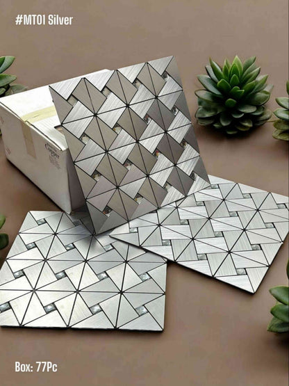 #MT01 Silver Decorative Glass Mosaic Tile (Box of 77Pcs) (1 Tile Coverage Area 1 Sq Ft) - SWASTIK CREATIONS The Trend Point