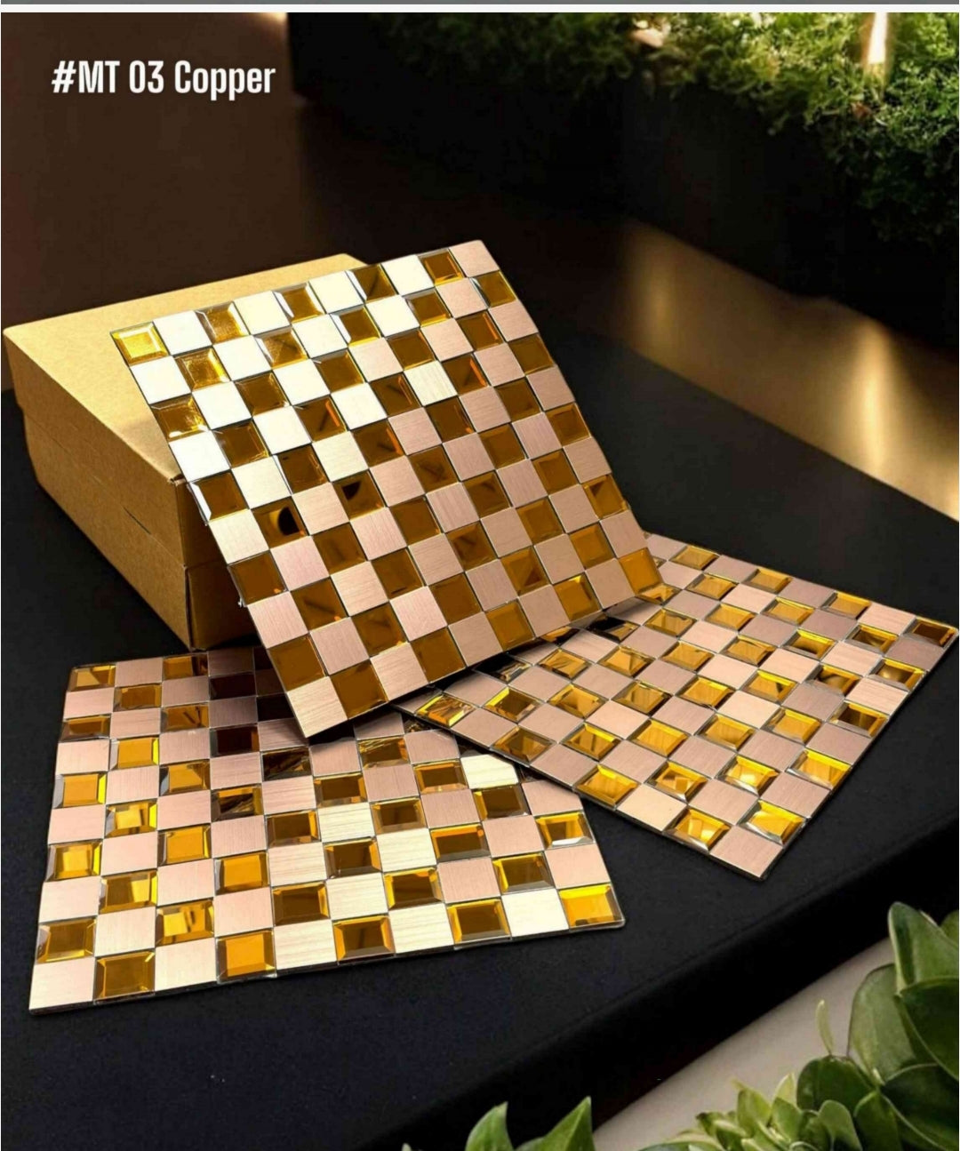 #MT03 - Copper Self Adhesive Mosaic Tile (Box of 33 pcs) (1 Tile Coverage Area 1 Sq Ft) - SWASTIK CREATIONS The Trend Point