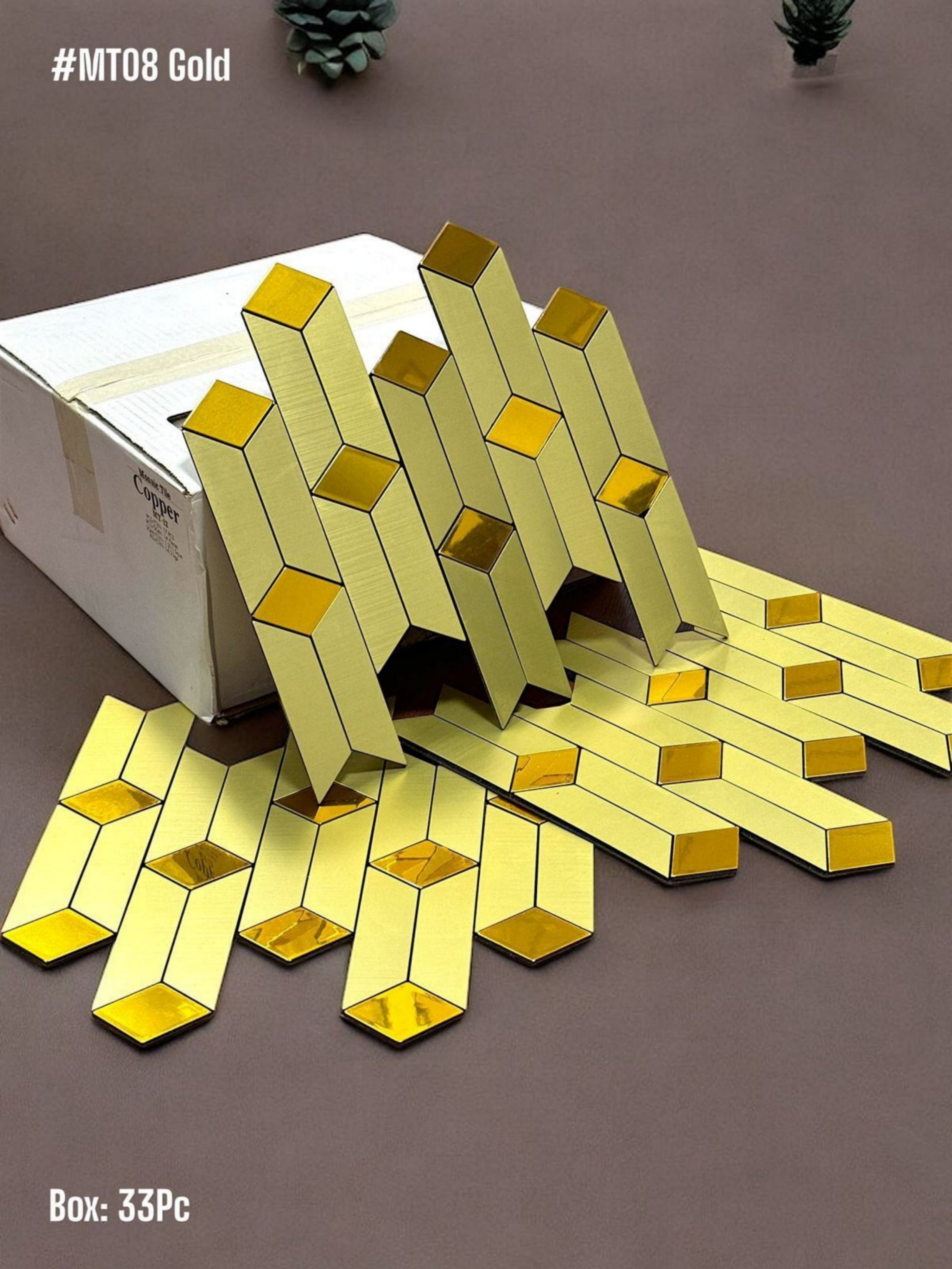 #MT08 Golden Designer Mosaic Tile (1 Box of 33pc) (1 Tile Coverage Area 0.8 Sq Ft) - SWASTIK CREATIONS The Trend Point