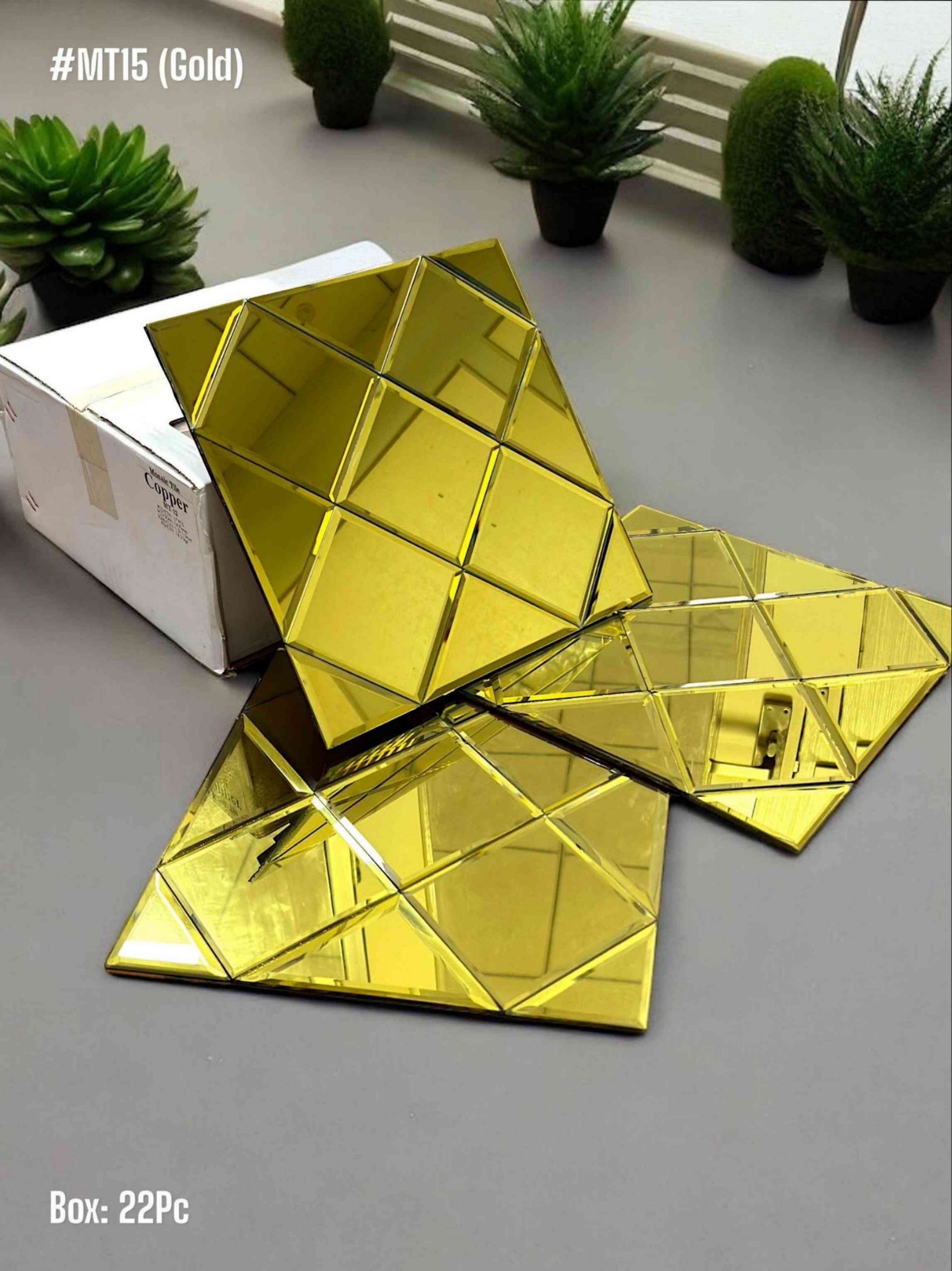 #MT15 Golden Exclusive Glass Mosaic Tile (Min 22 Pcs) (1 Tile Coverage Area 0.9 Sq Ft) - SWASTIK CREATIONS The Trend Point