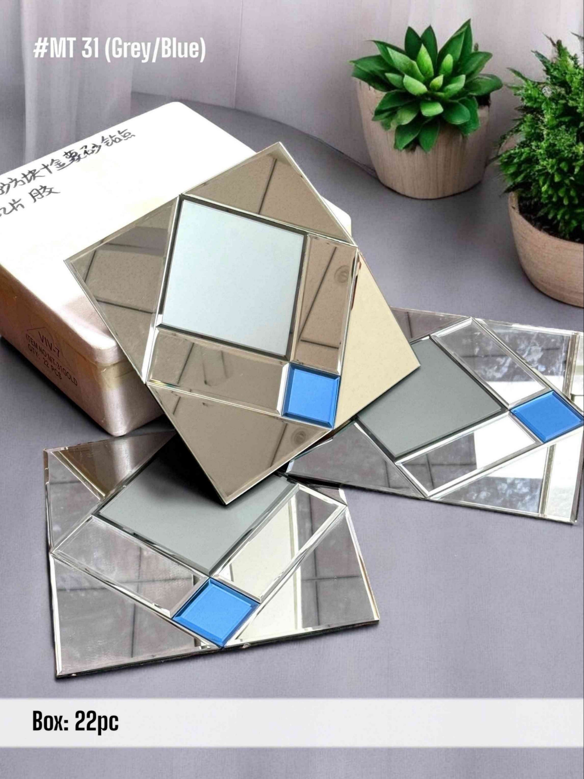 #MT31 Dual-Tone Reflective Glass Mosaic Tile (Grey/Blue) (Min 22 Pcs) 1 Tile Coverage Area 1 Sq Ft - SWASTIK CREATIONS The Trend Point
