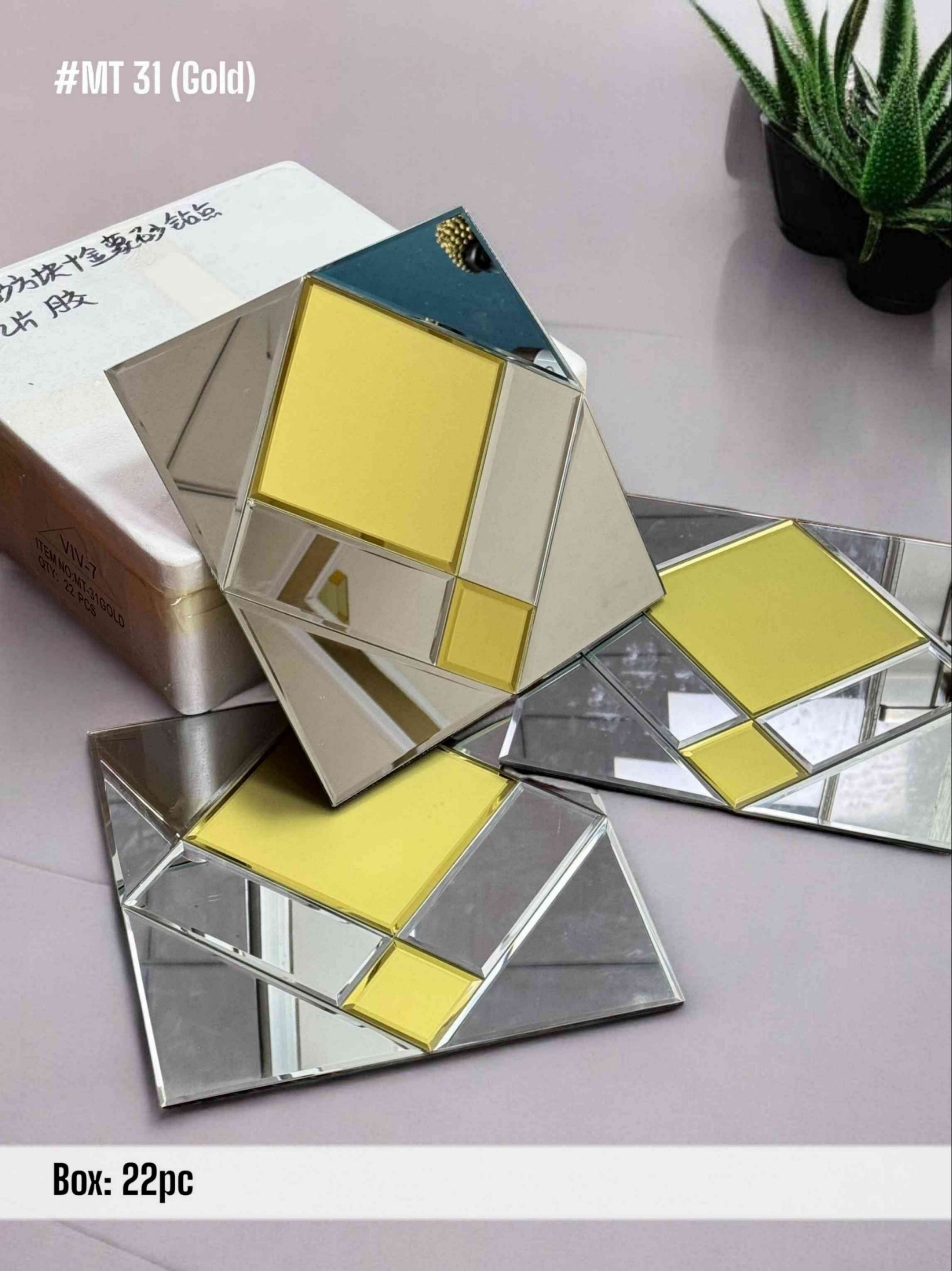 #MT31 Golden Reflective Glass Mosaic Tile (Min 22pcs) (1 Tile Coverage Area 1 Sq Ft) - SWASTIK CREATIONS The Trend Point