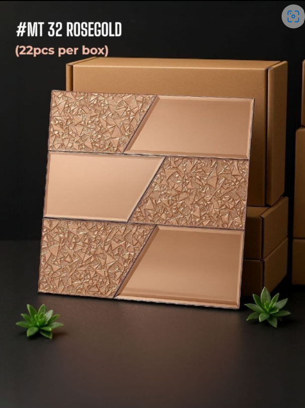 #MT32 ROSEGOLD Exclusive Mirror Glass Mosaic Tile Rose Gold (Min 22 pcs) - SWASTIK CREATIONS The Trend Point