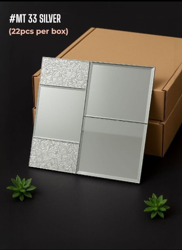 #MT33 SILVER Exclusive Mirror Glass Mosaic Tile Silver (Min 22 pcs) - SWASTIK CREATIONS The Trend Point
