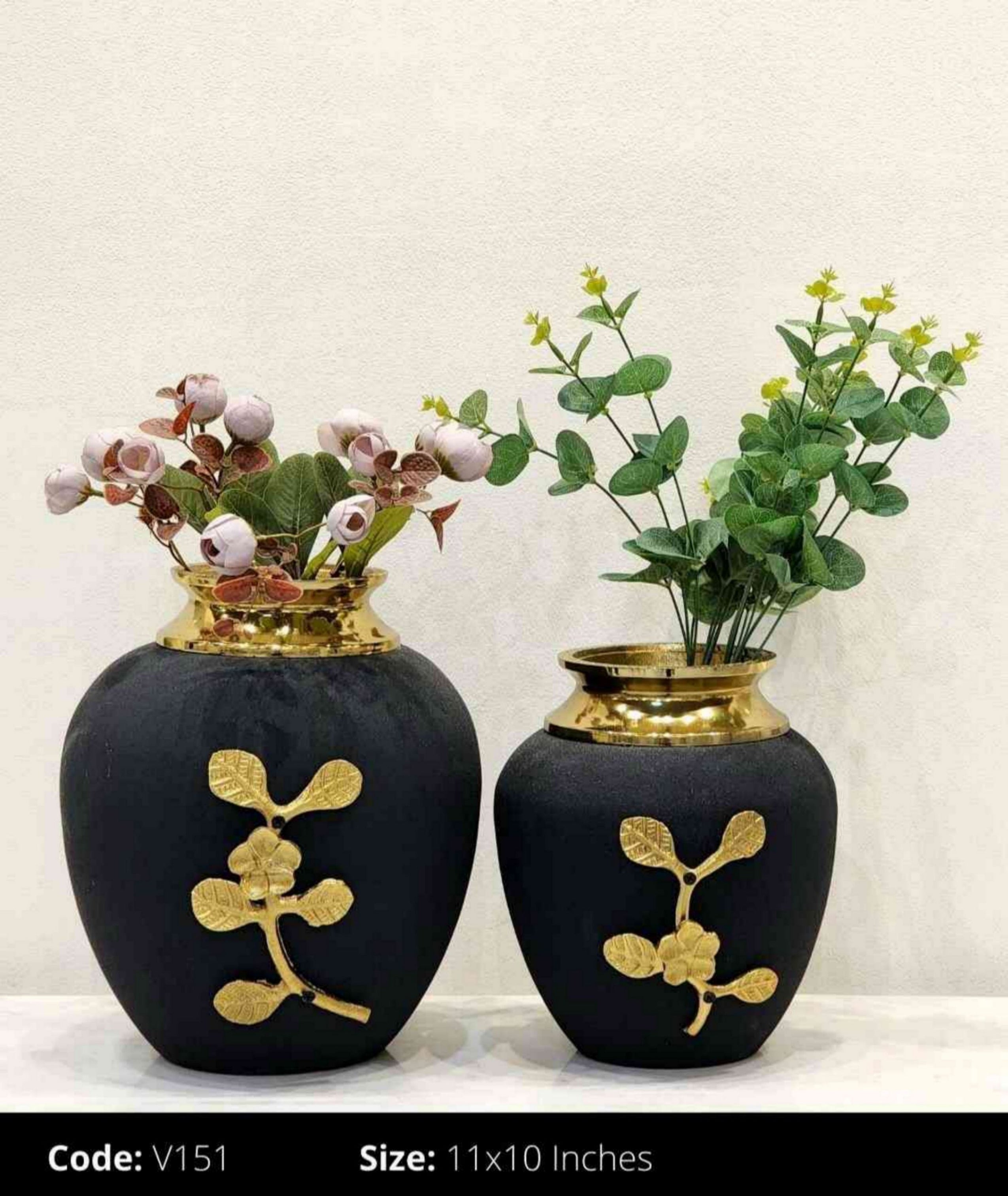 Matte Black & Golden Metal Vases | Set of 2 - SWASTIK CREATIONS The Trend Point