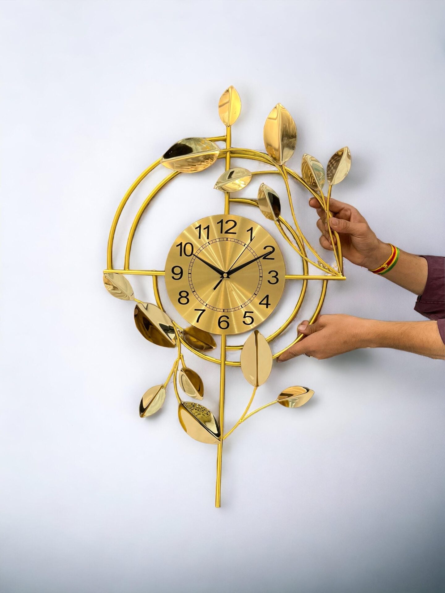 Modern Golden Leaf Metal Wall Clock Art - SWASTIK CREATIONS The Trend Point