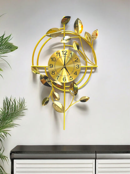 Modern Golden Leaf Metal Wall Clock Art - SWASTIK CREATIONS The Trend Point