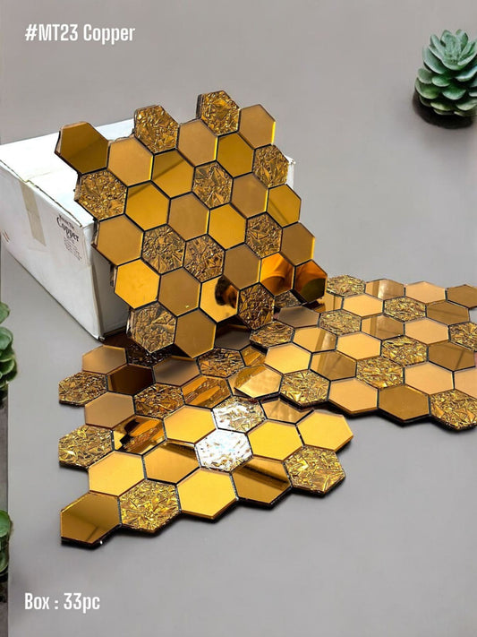 Copper Hexagon Glass Mosaic Tile (Box of 33pc)