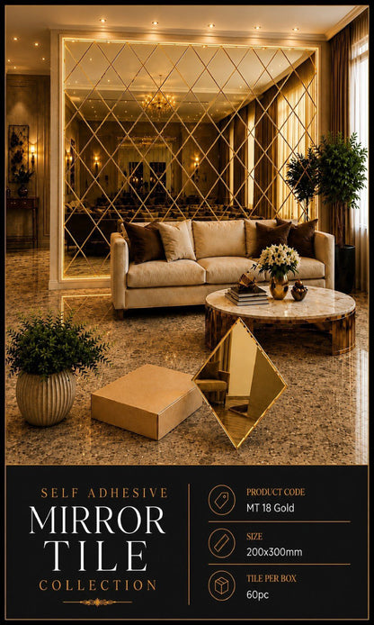#MT18 Gold Self Adhesive Glass Mosaic Mirror Tile (Box of 60pcs) (1 Tile Coverage Area 0.6 Sq Ft)