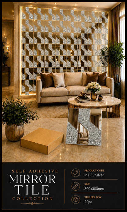 #MT32 SILVER Exclusive Mirror Glass Mosaic Tile Silver (22 pcs per box)