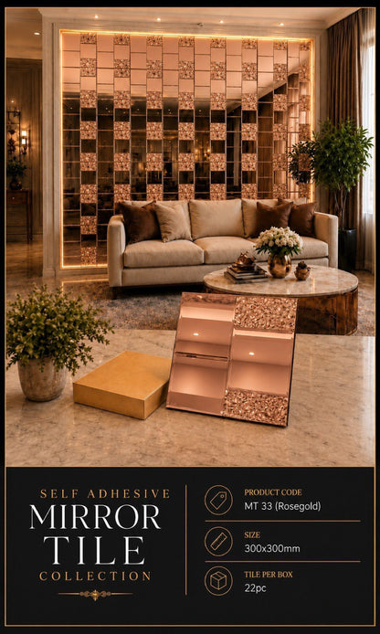 #MT33 ROSE GOLD Exclusive Mirror Glass Mosaic Tile Rose Gold (Min 22 pcs)