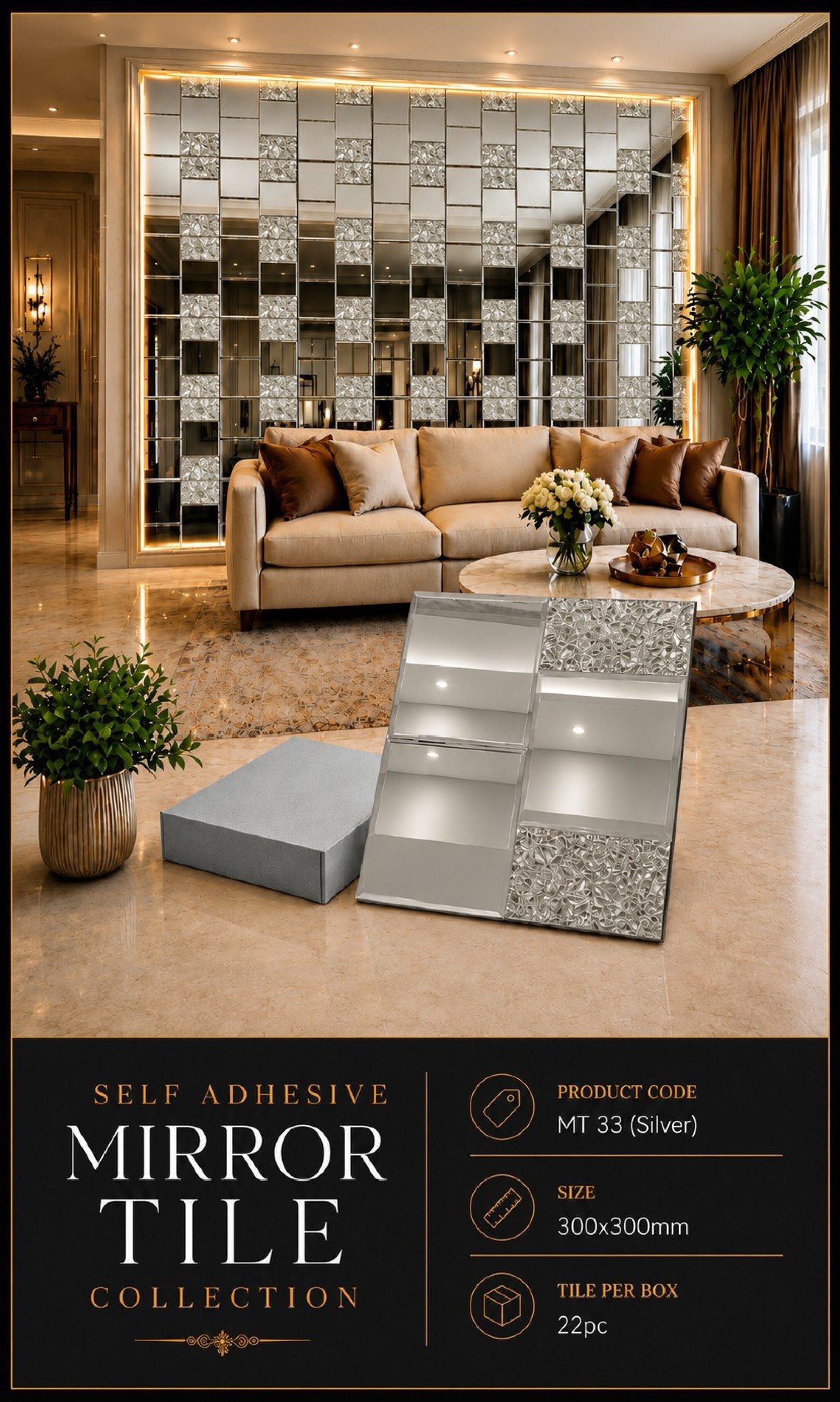 #MT33 SILVER Exclusive Mirror Glass Mosaic Tile Silver (Min 22 pcs)