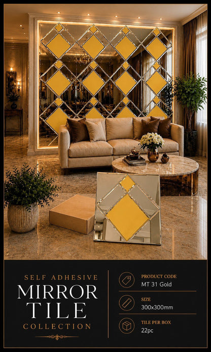 #MT31 Golden Reflective Glass Mosaic Mirror Tile (Min 22pcs) (1 Tile Coverage Area 1 Sq Ft)