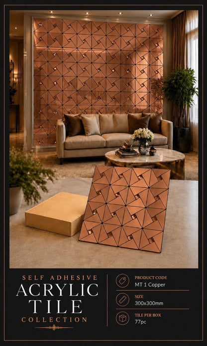 #MT01 - Copper Decorative Acrylic Mosaic Tile (Box of 77pc) (1 Tile Coverage Area 1 Sq Ft)