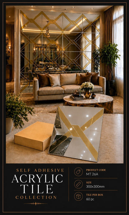 #MT26A (Acrylic) Silver & Golden Self-Adhesive Acrylic Mirror Mosaic Tile (Box of 60pcs) (1 Tile Coverage Area 1 Sq Ft)