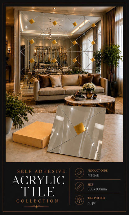 #MT26B (Acrylic) Silver & Golden Self-Adhesive Acrylic Mirror Mosaic Tile (Box of 60pcs) (1 Tile Coverage Area 1 Sq Ft)