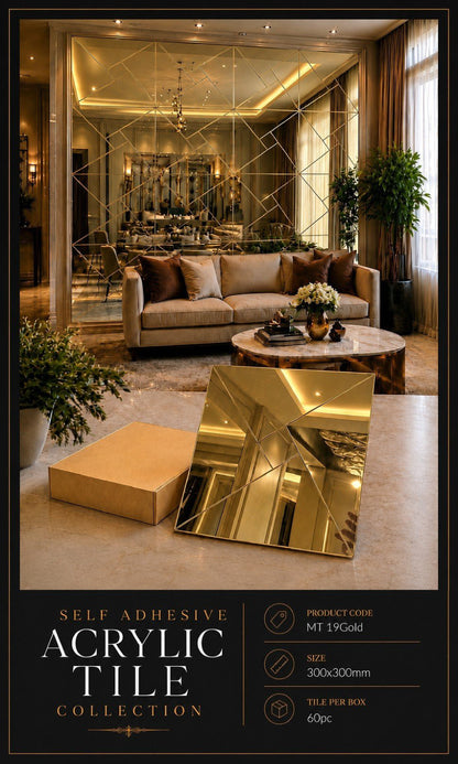 #MT19 - Self-Adhesive Mirror Acrylic Mosaic Tile (Box of 60 pc) (1 Tile Coverage Area 1 Sq Ft) - 3 colors option
