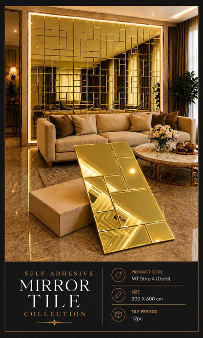 MTstrip4-Self adhesive Mosaic Fluted Mirror Panel (Min 12PCS) (Size 12x24 inches)